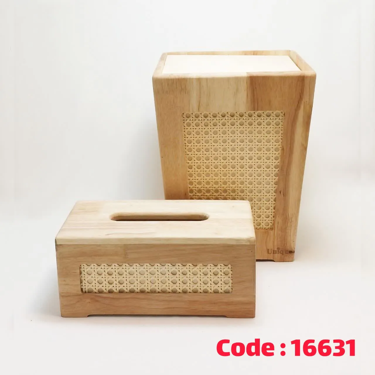 سطل دستمال 4 گوش حصیری چوب 2969 یونیک