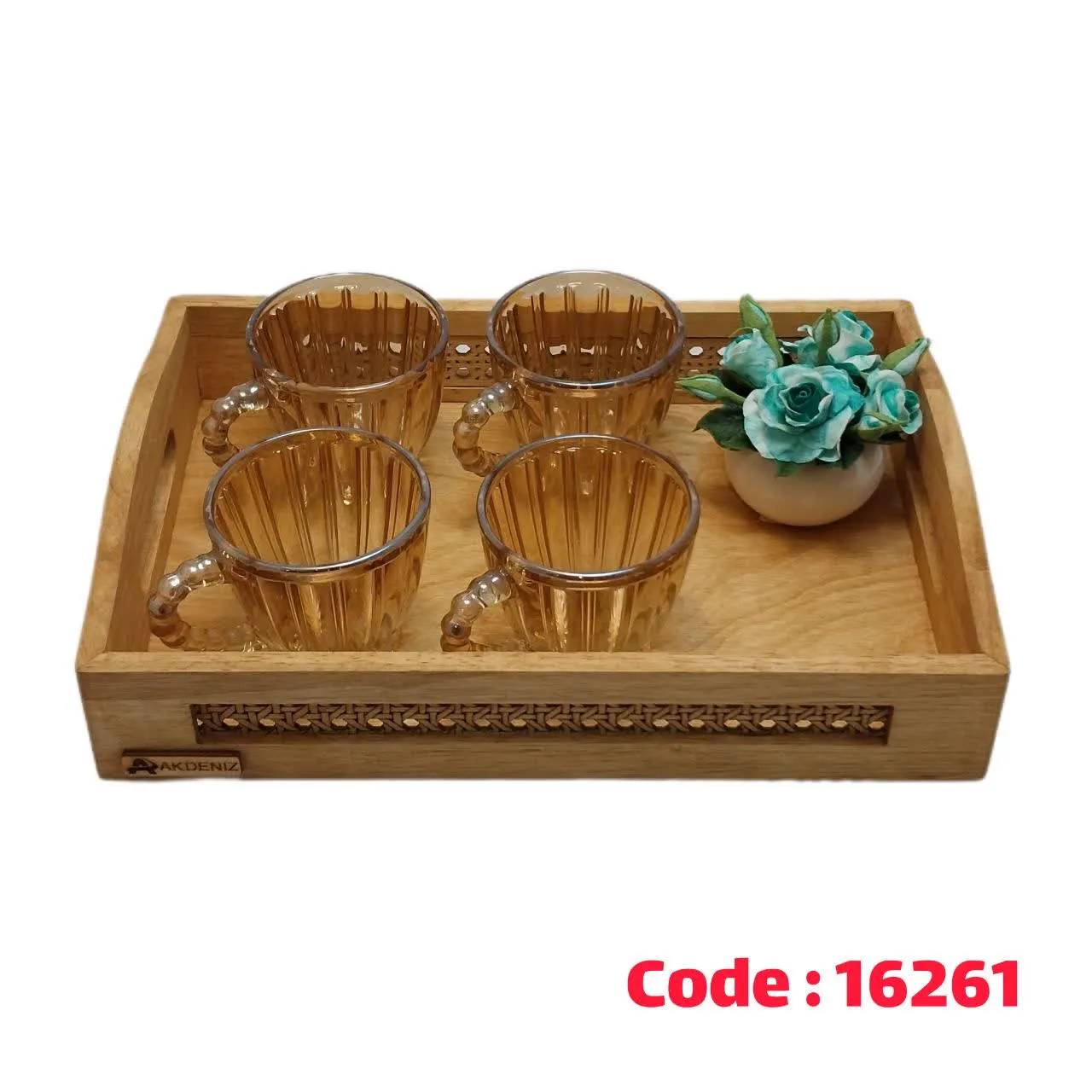 سینی مستطیل کوچک حصیری چوب L3107