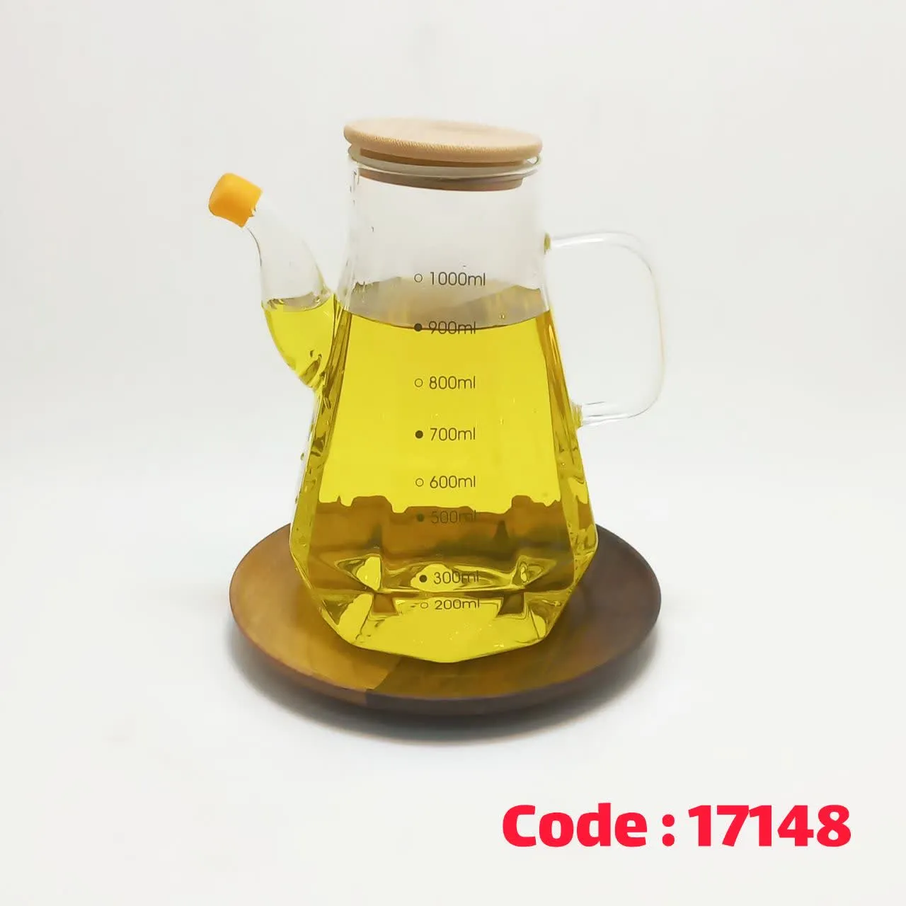 پارچ روغن 1 لیتر 8 ضلعی درب چوب 5004 پیرکس