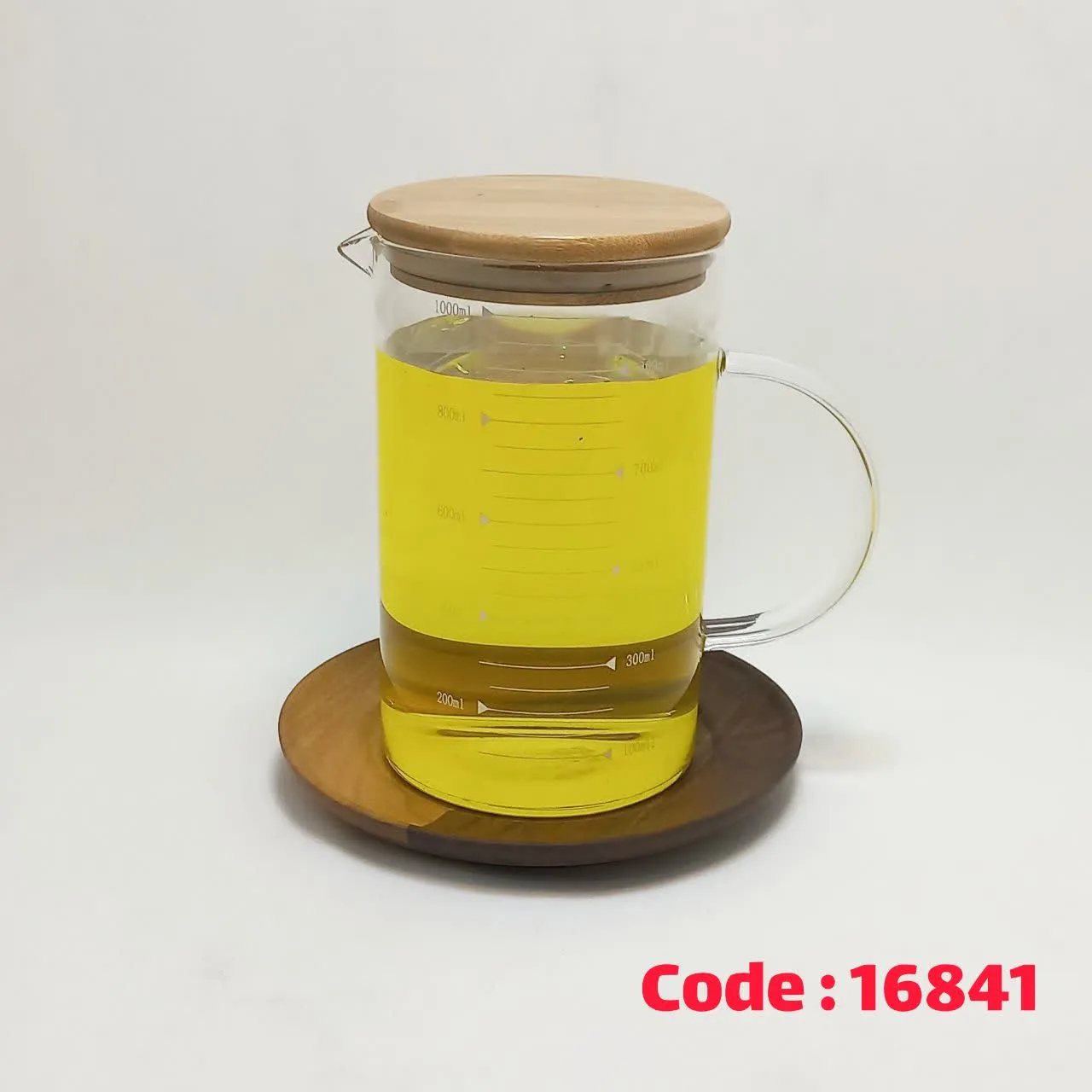 پارچ روغن استوانه مدرج 1 لیتر درب چوب 107 پیرکس
