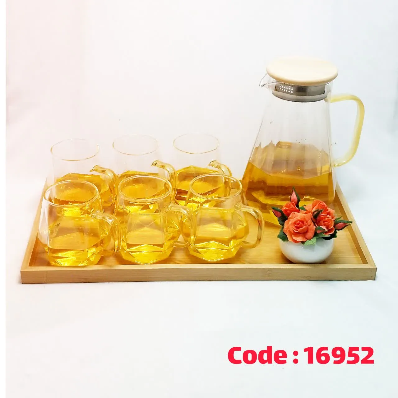 پارچ و لیوان 6 عددی با سینی چوب 5298 پیرکس ناتالی