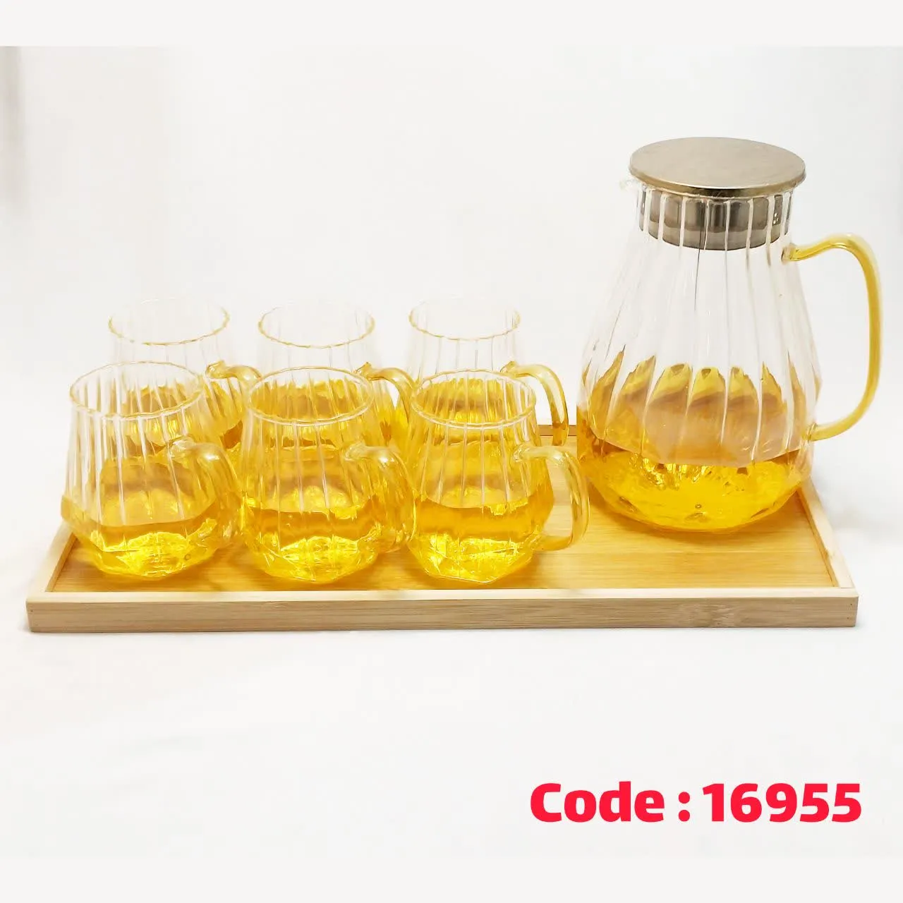 پارچ و لیوان 6 عددی با سینی چوب 8-5508 پیرکس ناتالی