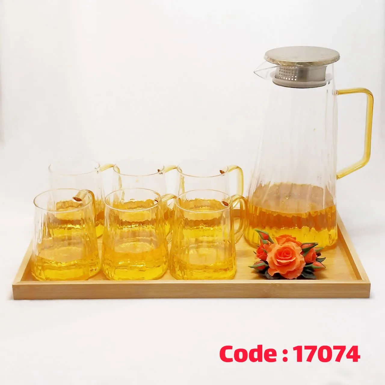 پارچ و لیوان 6 عددی با سینی چوب 84605 پیرکس ناتالی