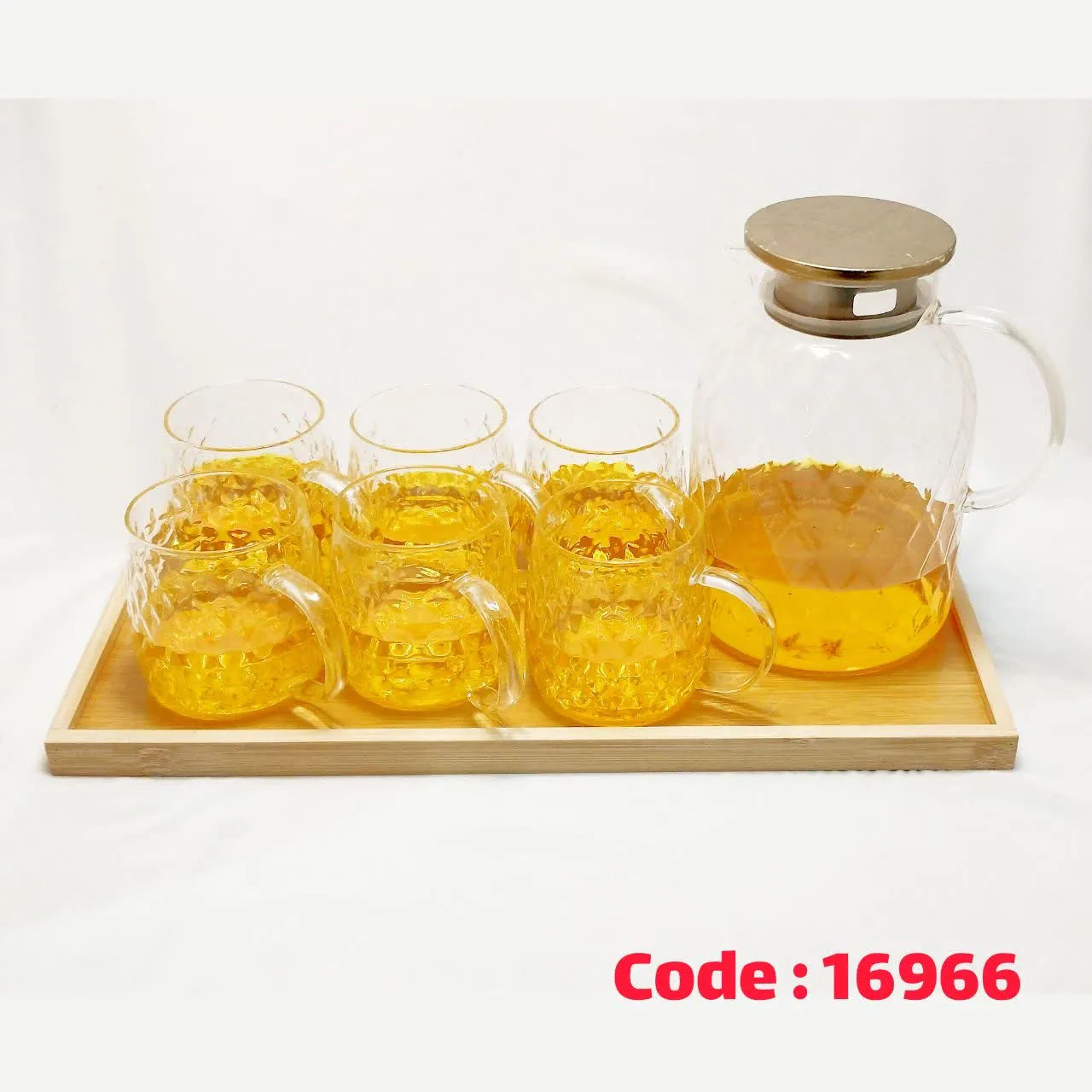 پارچ و لیوان 6 عددی با سینی چوب 84606 پیرکس ناتالی
