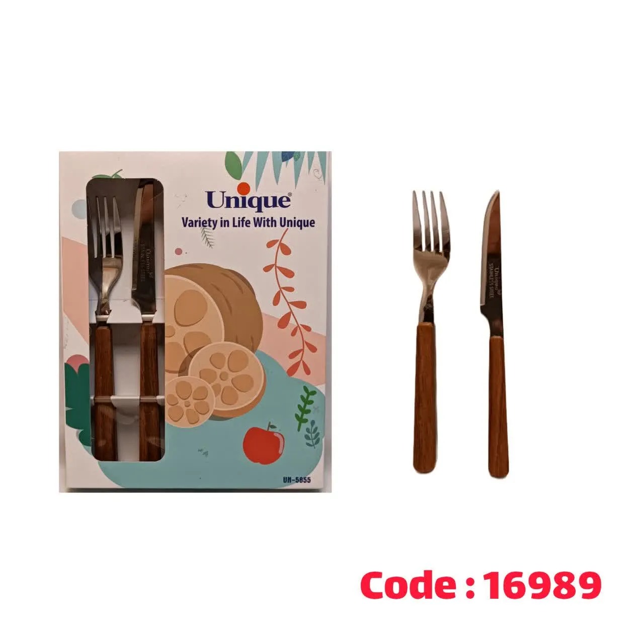 کارد چنگال گرند طرح چوب استیل 5855 یونیک